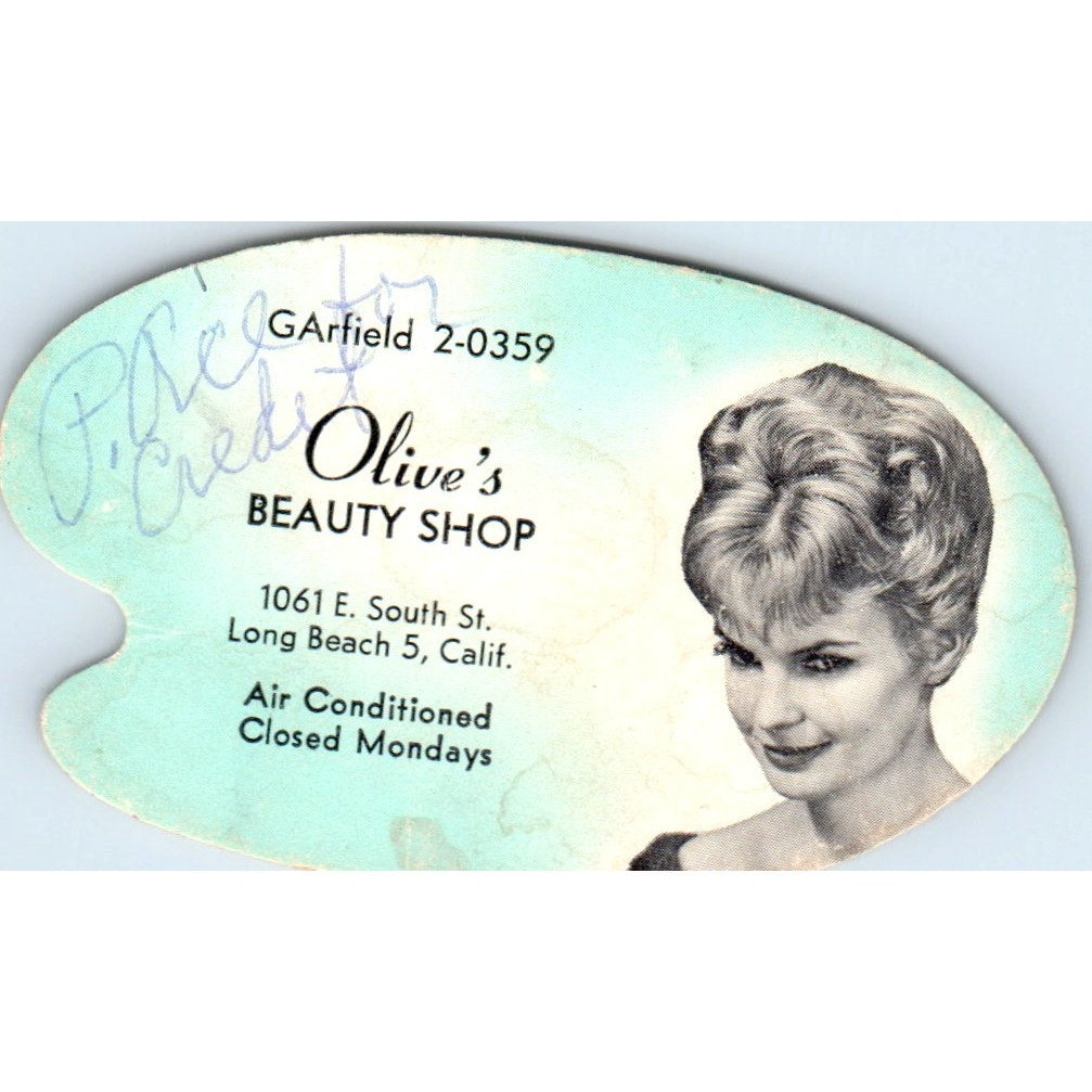 Olive's Beauty Shop Long Beach CA Appointment Vintage Business Card SD8-B10