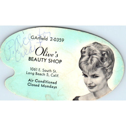 Olive's Beauty Shop Long Beach CA Appointment Vintage Business Card SD8-B10