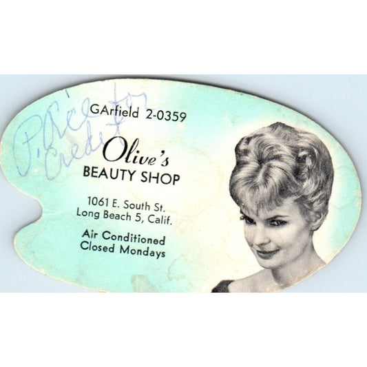Olive's Beauty Shop Long Beach CA Appointment Vintage Business Card SD8-B10