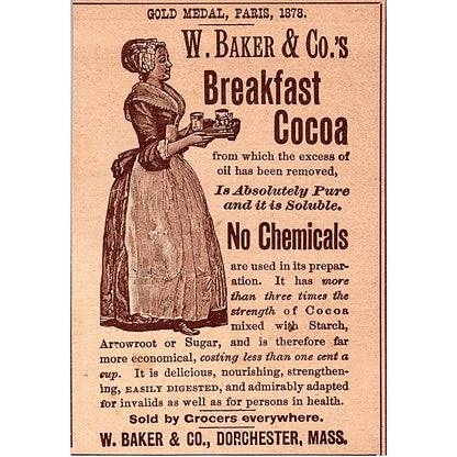 W. Baker & Co's Breakfast Coco Dorchester MA 1892 Ad AG2-M9