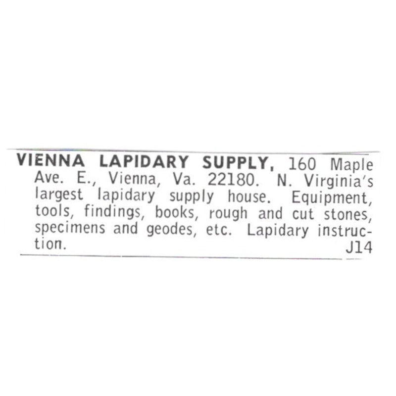 Vienna Lapidary Supply - Vienna Virginia 1972 Ad AF8-S13