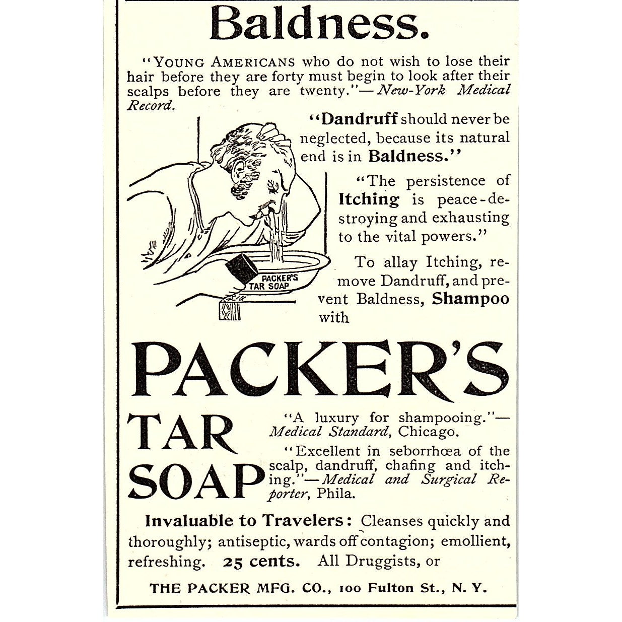 Packer's Tar Soap for Baldness Packer Mfg Co NY 1892 Ad AG2-M12
