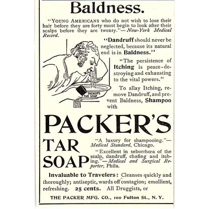 Packer's Tar Soap for Baldness Packer Mfg Co NY 1892 Ad AG2-M12