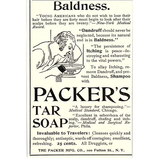 Packer's Tar Soap for Baldness Packer Mfg Co NY 1892 Ad AG2-M12