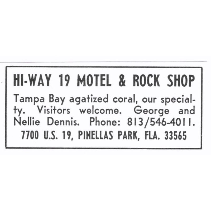 Hi-Way 19 Motel & Rock Shop Pinellas Park Florida 1972 Ad AF8-S7