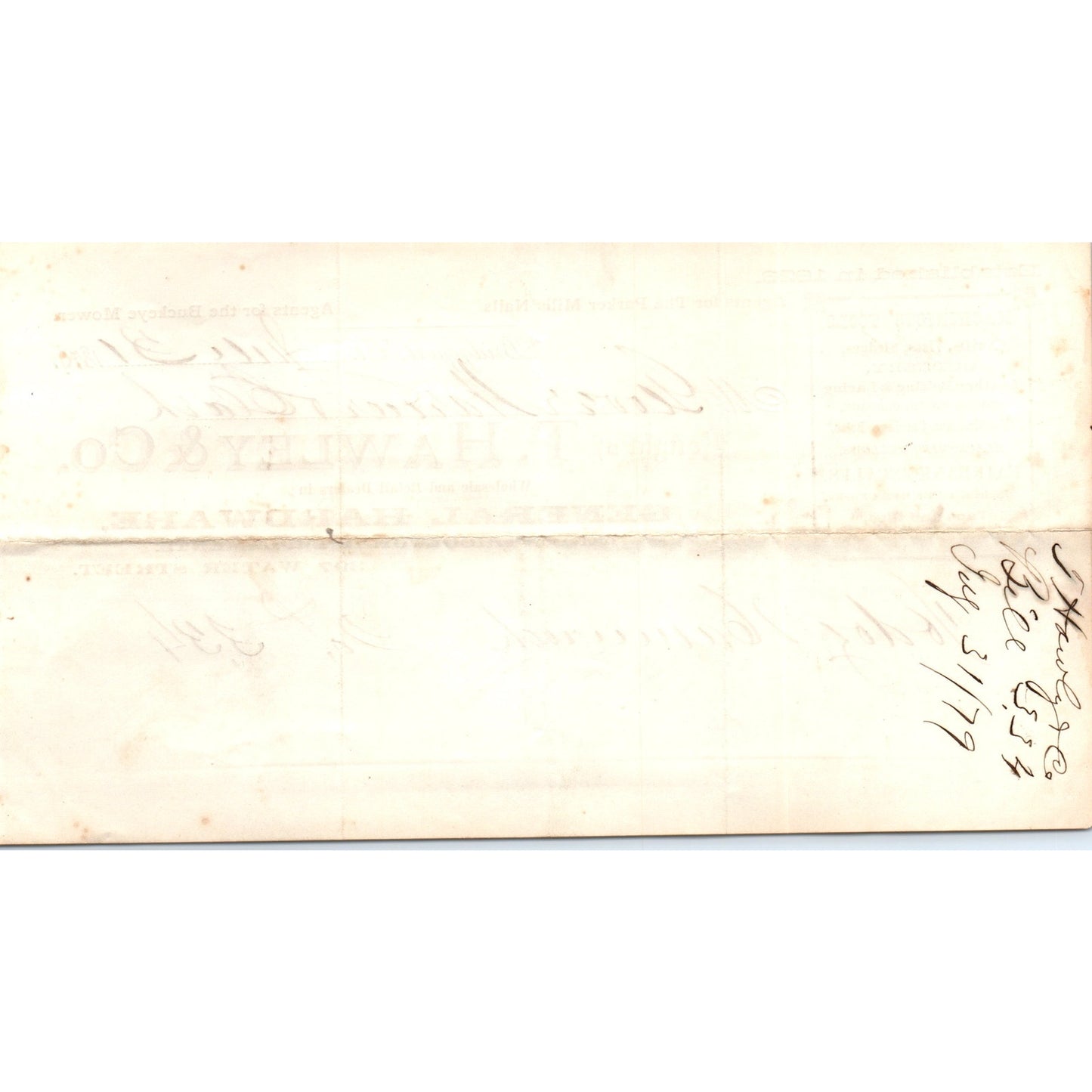 1879 T. Hawley & Co General Hardware Bridgeport CT Receipt Letterhead D24