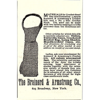 The Brainerd & Armstrong Co Crochet-Scarf 625 Broadway NY 1892 Ad AG2-M9