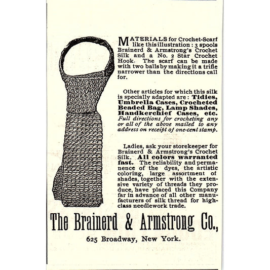 The Brainerd & Armstrong Co Crochet-Scarf 625 Broadway NY 1892 Ad AG2-M9