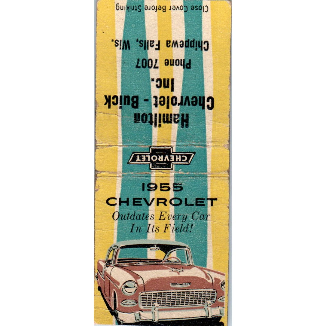 1955 Chevy Hamilton Chevrolet-Buick Chippewa Falls WI Vintage Matchbook SD2-Y2