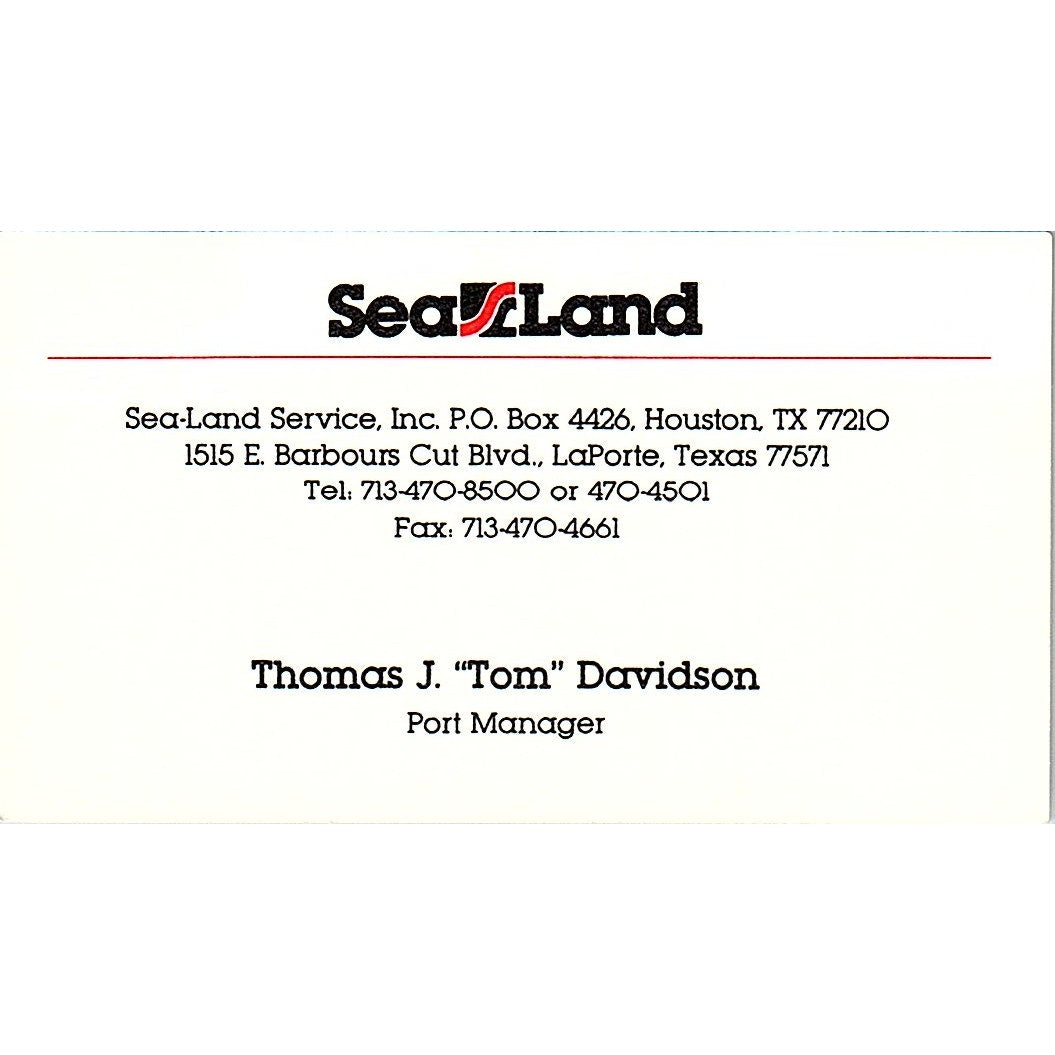 Thomas J Davidson Sea-Land Service Inc Houston Vintage Business Card SC9-B4