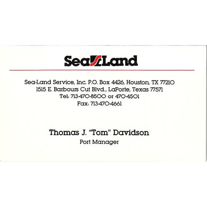 Thomas J Davidson Sea-Land Service Inc Houston Vintage Business Card SC9-B4