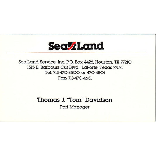 Thomas J Davidson Sea-Land Service Inc Houston Vintage Business Card SC9-B4
