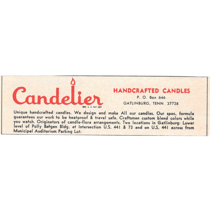 Candelier Handcrafted Candles Gatlinburg TN 1973 Magazine Ad AD8-B9