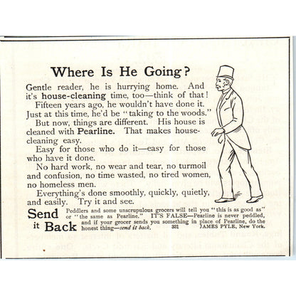 Man in Top Hat Pearline Laundry Soap James Pyle NY c1890 Victorian Ad AE8-CH2