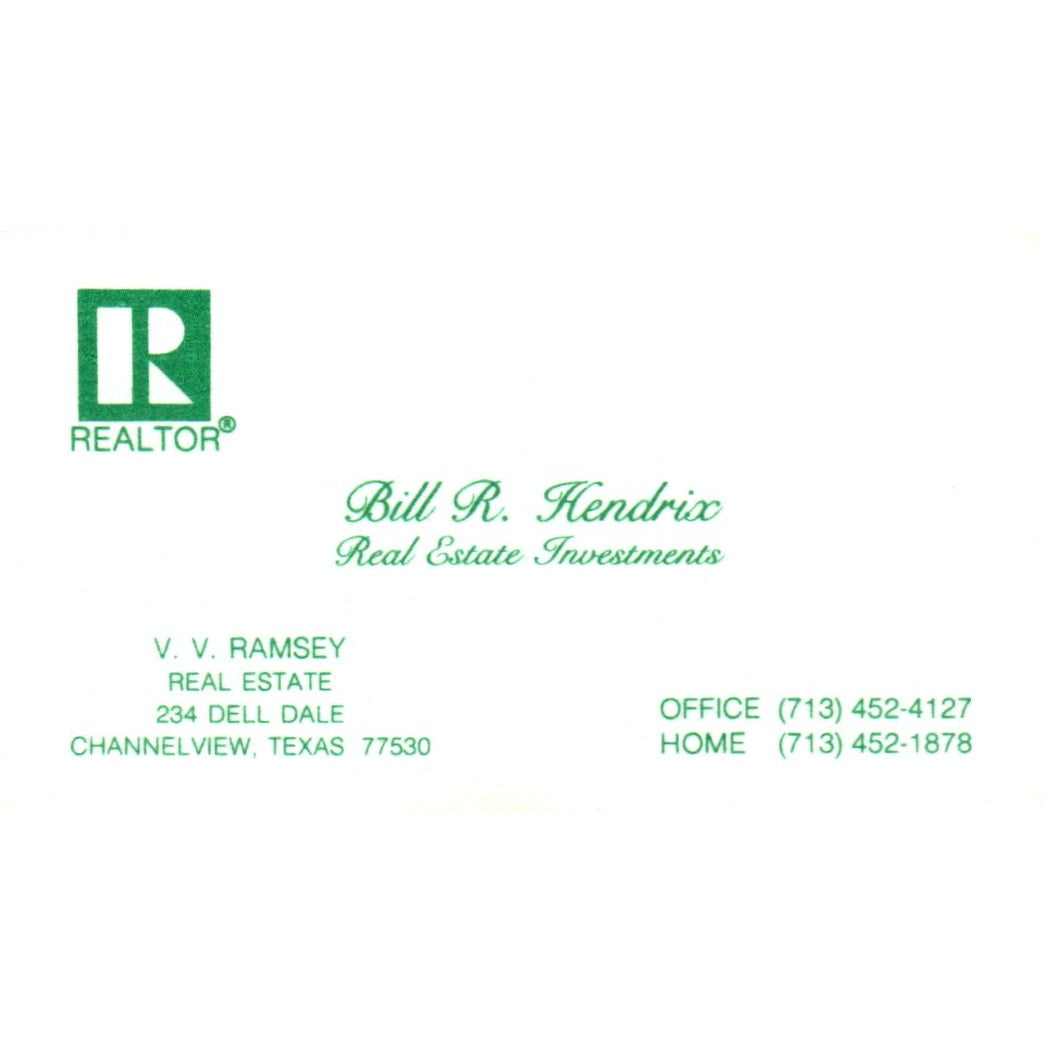 Bill R. Kendrix V.V. Ramsey Real Estate Channelview Vintage Business Card SD8-B2