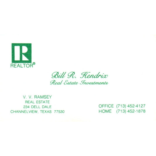 Bill R. Kendrix V.V. Ramsey Real Estate Channelview Vintage Business Card SD8-B2