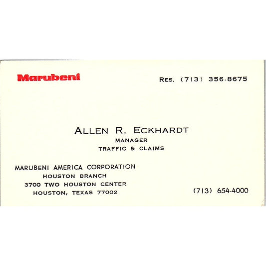 Allen R Eckhardt Marubeni America Corp Houston Vintage Business Card SC9-B4
