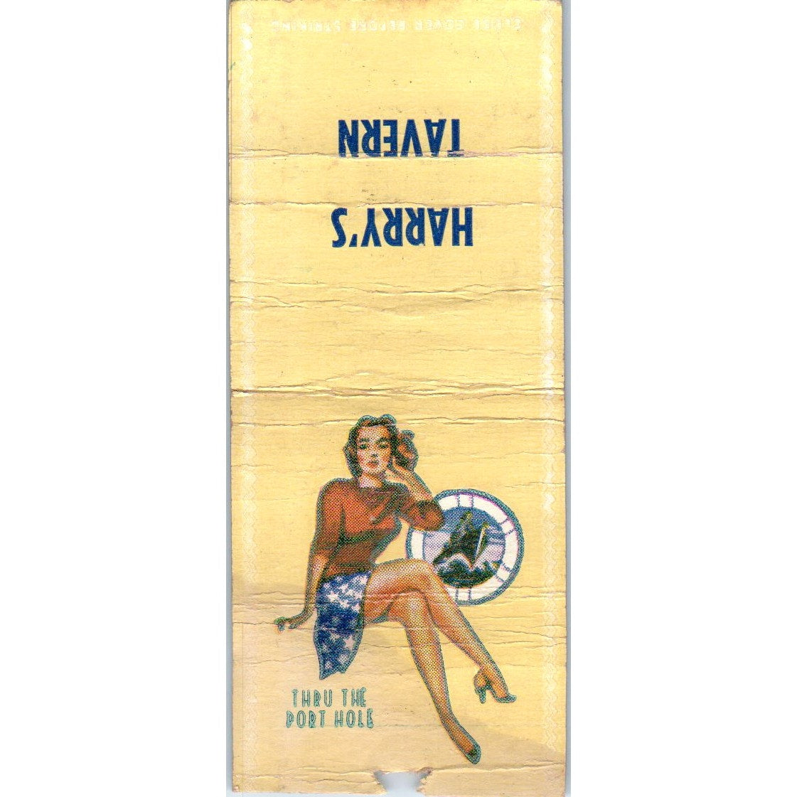 Harry's Tavern Pinup Through The Porthole Vintage Matchbook Cover SD2-Y13