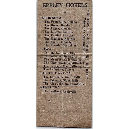 Hotel Fontenelle Omaha NE Vintage Matchbook Cover SC7-Y9