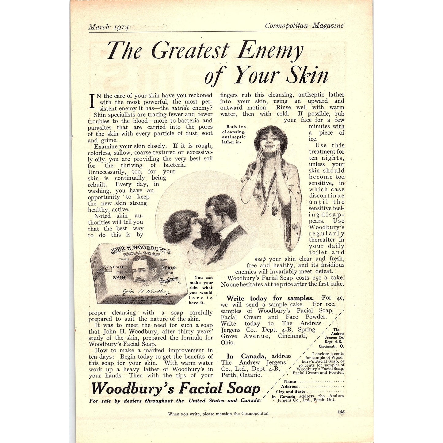 1914 Nyal's Face Cream Soap Antique Magazine Ad 6.5x9.5 V4