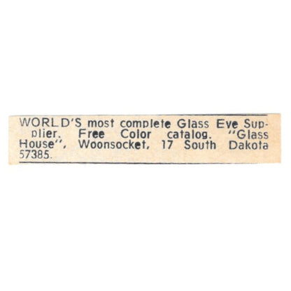 Glass House Glass Eye Supplier Woonsocket South Dakota 1977 Ad AF6-S5