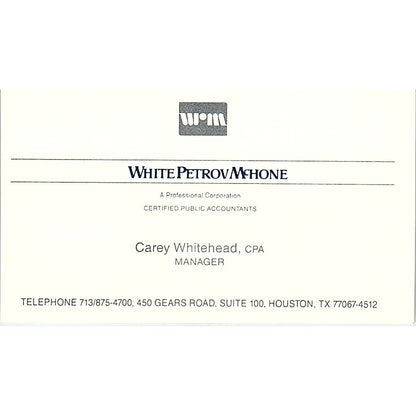 Carey Whitehead WRM White Petrov McHone CPA Houston Vintage Business Card SD9-B1