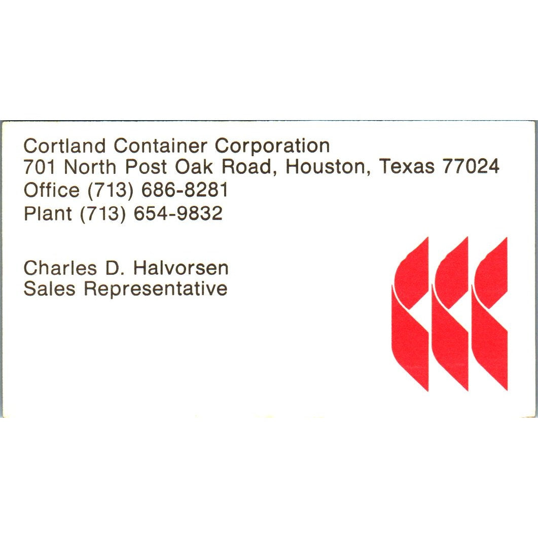 Charles D Halvorsen Cortland Container Corp Houston Vtg Business Card SE3-B10