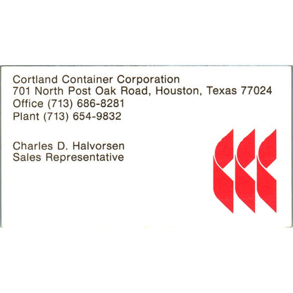 Charles D Halvorsen Cortland Container Corp Houston Vtg Business Card SE3-B10