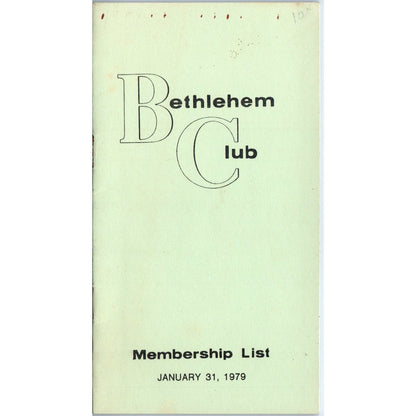 1979 Bethlehem Club Membership List Booklet Bethlehem PA AE5