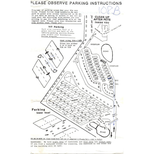 1960s Niagara Falls Grand Island NY KOA Campground Rules and Map D23