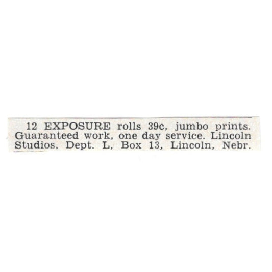 12 Exposure Rolls - Lincoln Studios, Lincoln NE 1955 Ad AG1-S9