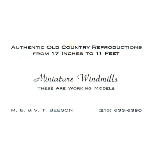 M.B.  V.T. Beeson. Miniature Windmills Vintage Business Card SF3-B1