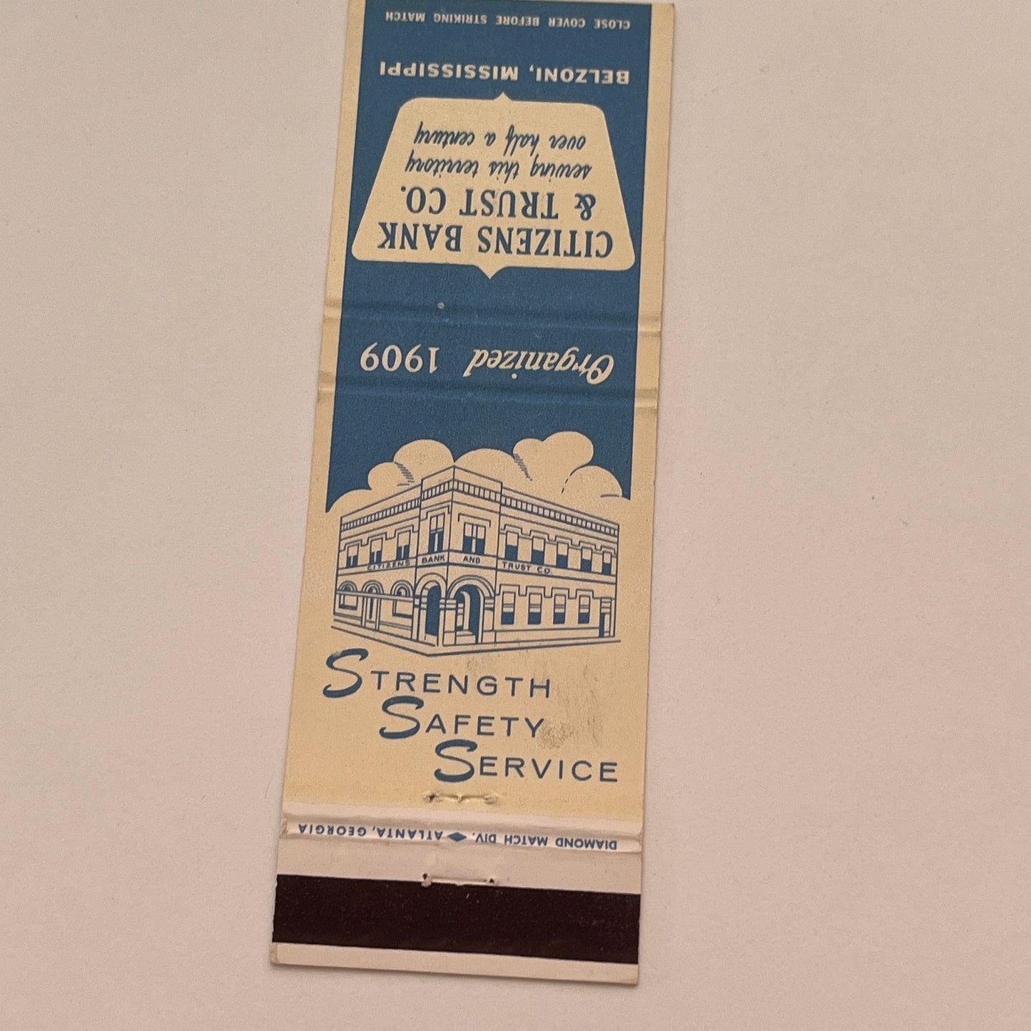 Citizens Bank & Trust Co Belzoni Mississippi Vintage Matchbook Cover TB6-MB2-3