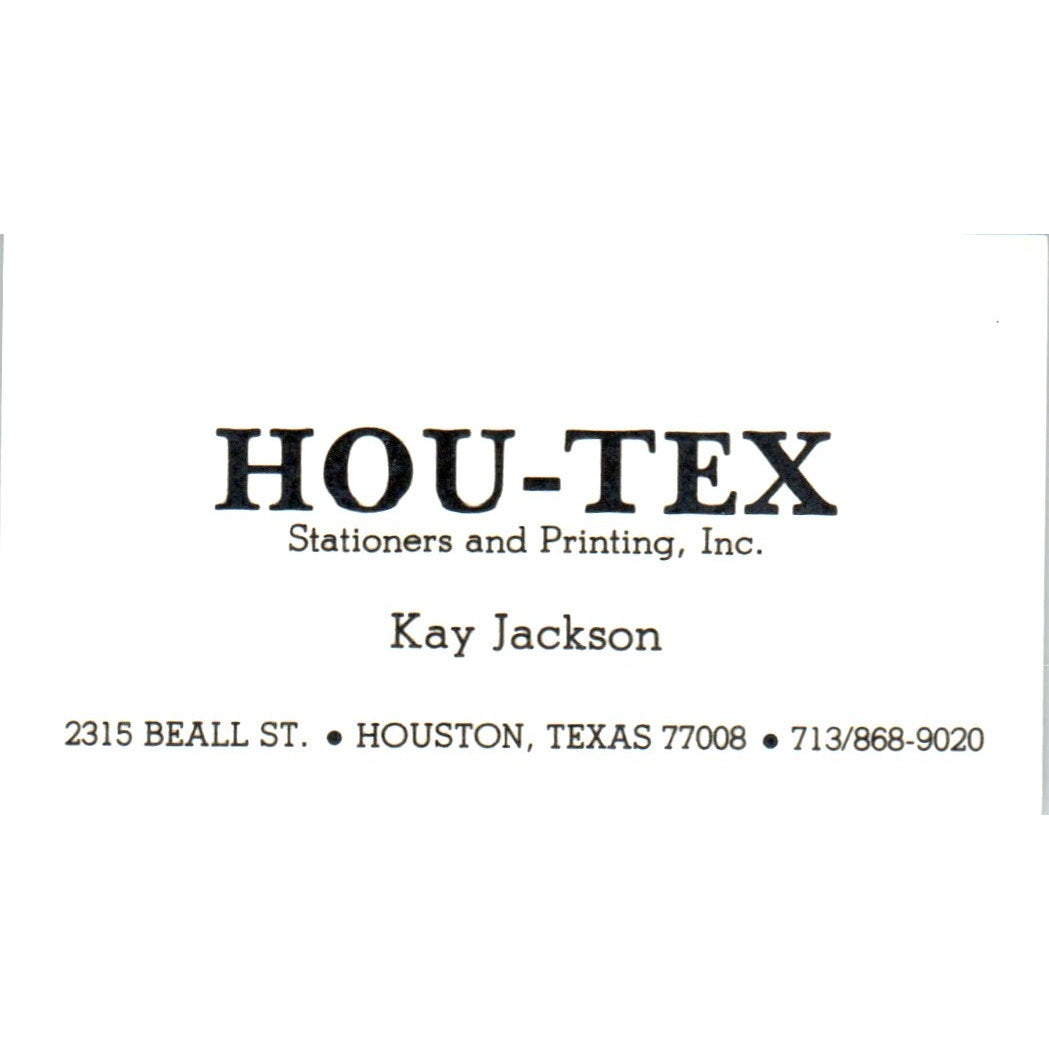 Kay Jackson Hou-Tex Stationers & Printing Houston Vintage Business Card SE3-B5