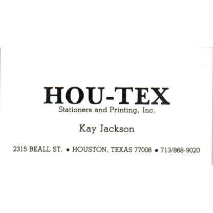 Kay Jackson Hou-Tex Stationers & Printing Houston Vintage Business Card SE3-B5