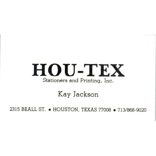 Kay Jackson Hou-Tex Stationers & Printing Houston Vintage Business Card SE3-B5