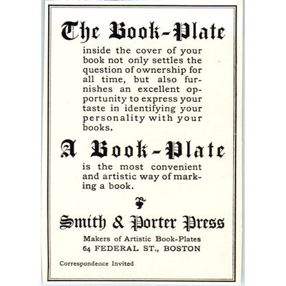 The Book-Plate Smith & Porter Press Boston c1905 Victorian Ad AE9-MA5