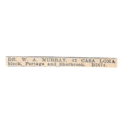 Dr W.A. Murray 42 Casa Loma Block Winnipeg 1920 Ad AG2-S11