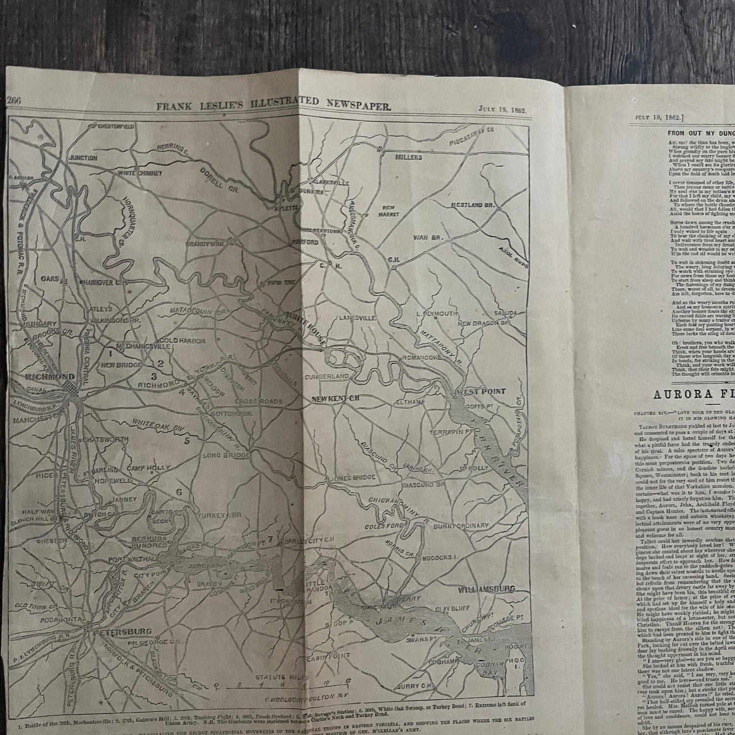 Mechanicsville View Valley of Chickahominy Original 1863 Civil War Engraving C56