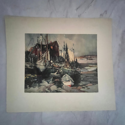 In Gloucester Harbor Watercolor MA John Cuthbert Hare 12x14" Art Print FL1