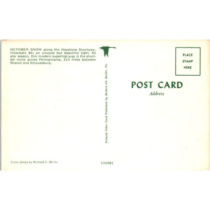 October Snow along Keystone Shortway PA Dutch Country Vintage Postcard PD4