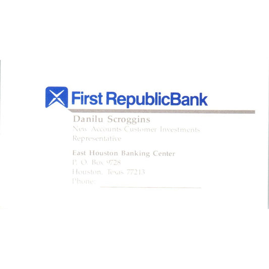 Danilu Scroggins First Republic Bank Houston TX Vintage Business Card SE3-B8