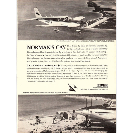 Norman's Cay - Piper Aircraft Corp Turbo Twin Comanche B 1967 Ad AG1-15