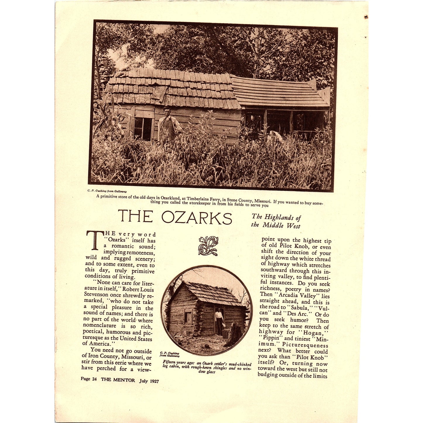 The Ozarks - Highlands of the Middle War Charles Phelps Cushing 5 pgs 1927 AG3-5