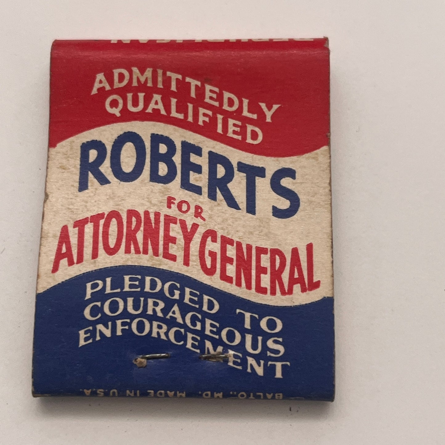 Vote George W. Roberts of Boston for Attorney General Matchbook Cover TB8-MB2-7