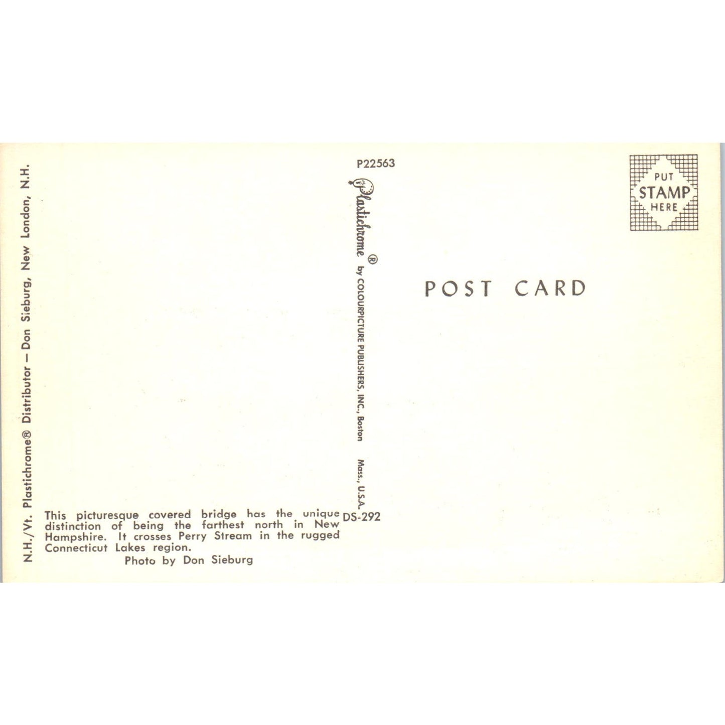 Perry Stream Bridge New Hampshire Vintage Covered Bridge Postcard PC16