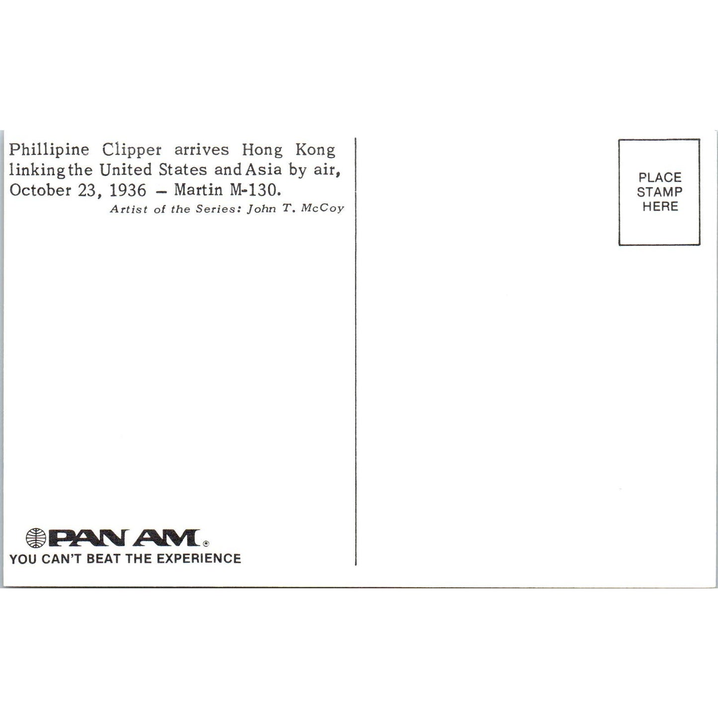 Martin M-130 Pan Am Airlines Illustration Vintage Postcard TG8-PC