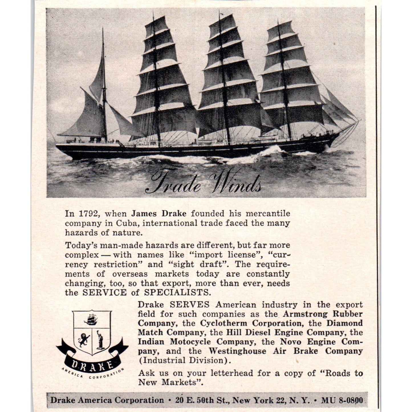 Drake America Corporation 1951 Magazine Ad AF1-MF1