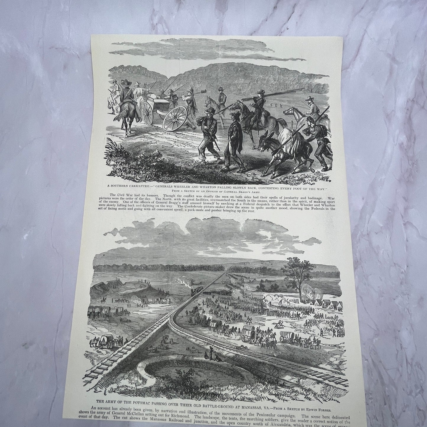 Battle of Second Bull Run Sketched by Edwin Forbes 1890s Engraving V14-6