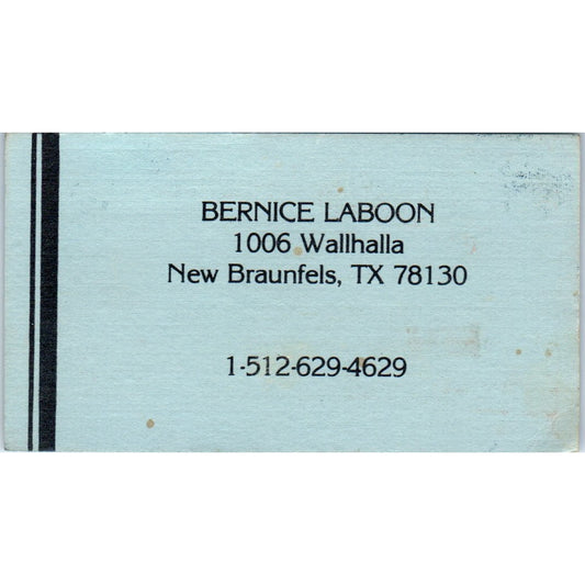 Bernice Laboon New Braunfels TX Vintage Business Card SD8-B16
